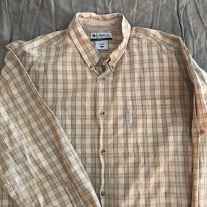 Columbia Men's Long Sleeve Plaid Beige/Tan Button Front Shirt XL Cotton